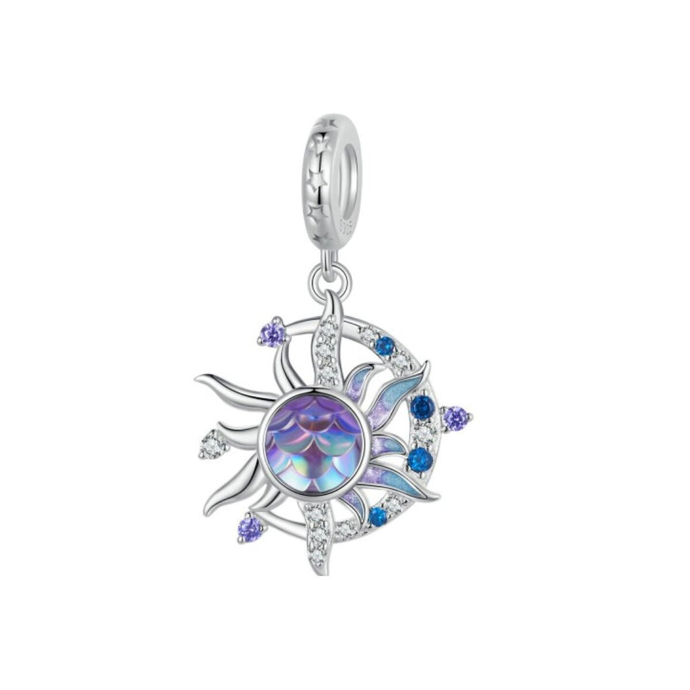 Sterling Silver Purple & Blue Celestial Moon and Sun CZ Bracelet Charm