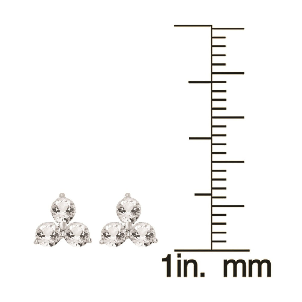 Sterling Silver Real White Diamond 3- Stone Stud Earrings