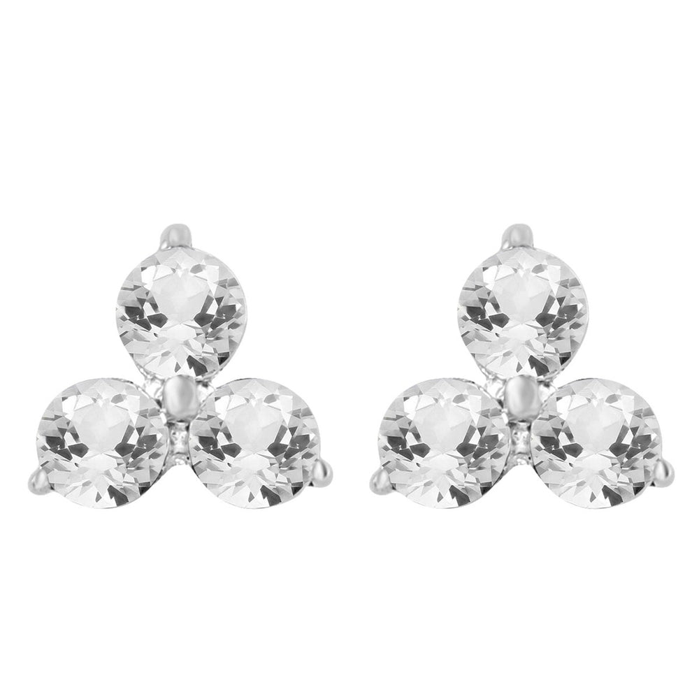 Sterling Silver Real White Diamond 3- Stone Stud Earrings