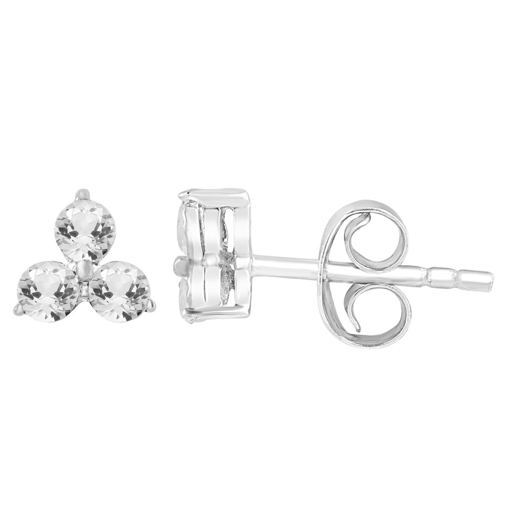 Sterling Silver Real White Diamond 3- Stone Stud Earrings