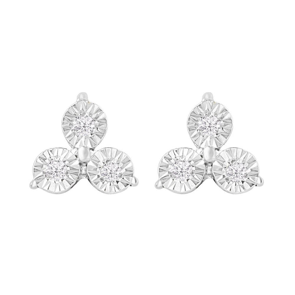 Sterling Silver Real White Diamond Stud Earrings