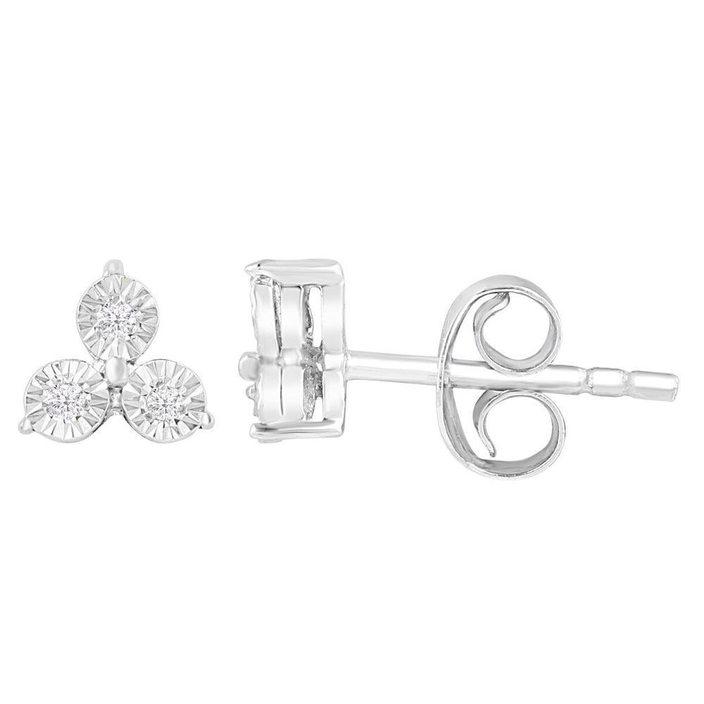 Sterling Silver Real White Diamond Stud Earrings