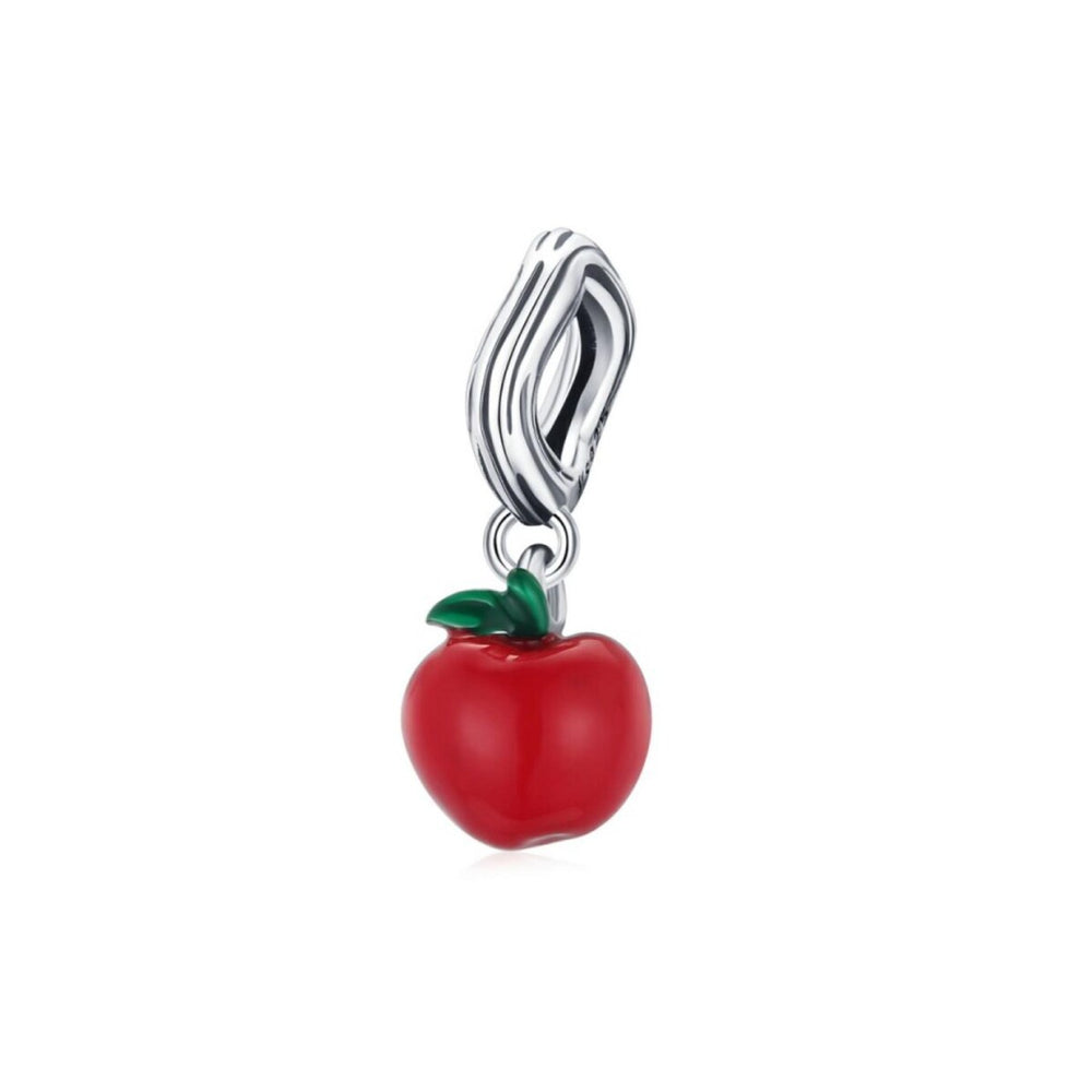 Sterling Silver Red Apple Dangle Charm Bead