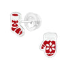 Sterling Silver Red Asymmetrical Mitten & Stocking Dainty Stud Earrings ( 101922-33)