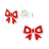 Sterling Silver Red Bow & Clear CZ Dainty Stud Earrings