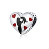 Sterling Silver Red Hearts Cat Lover Charm