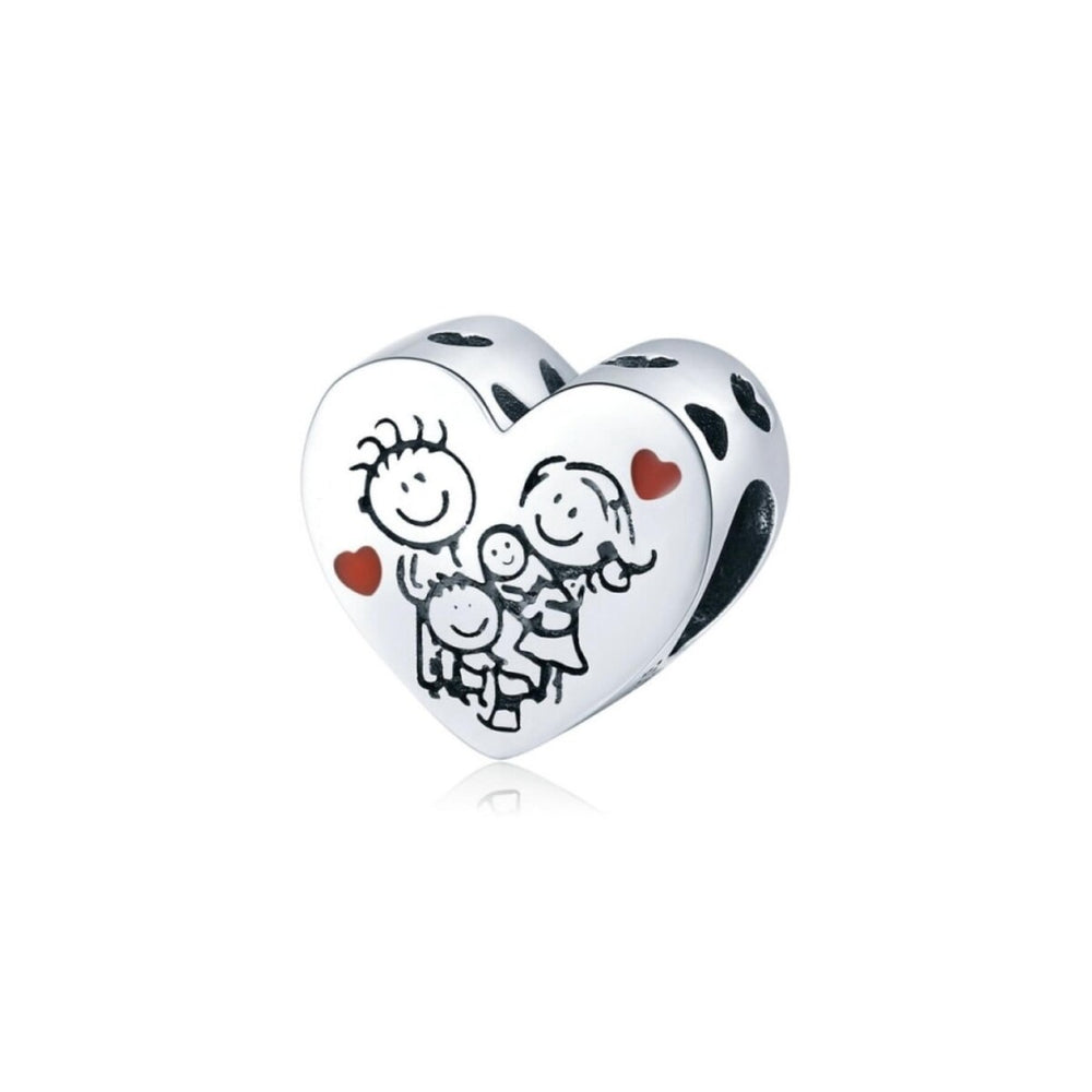 Sterling Silver Red Hearts Family Charm