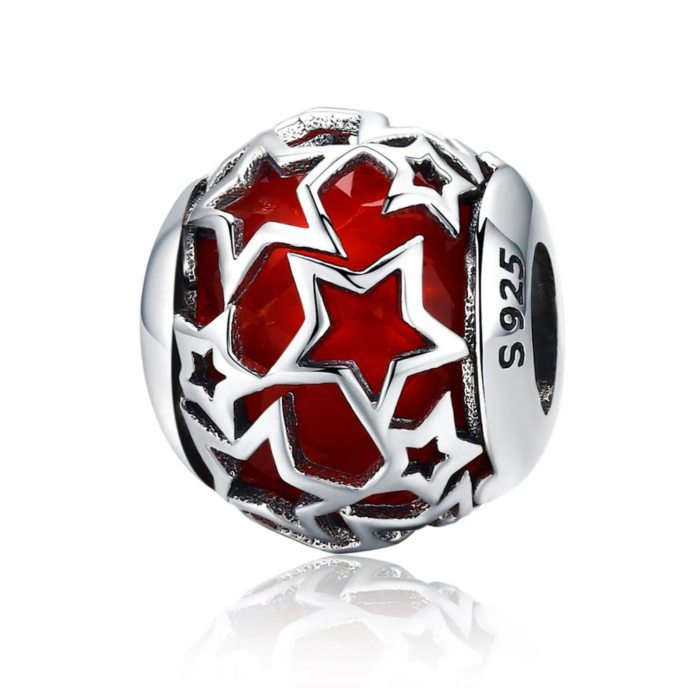 Sterling Silver Red Open Stars Bracelet Charm