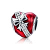 Sterling Silver Red & CZ Wrapped with a Bow Heart Bracelet Charm