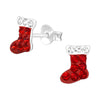 Sterling Silver Red & Clear CZ Pave Christmas Stocking Dainty Stud Earrings