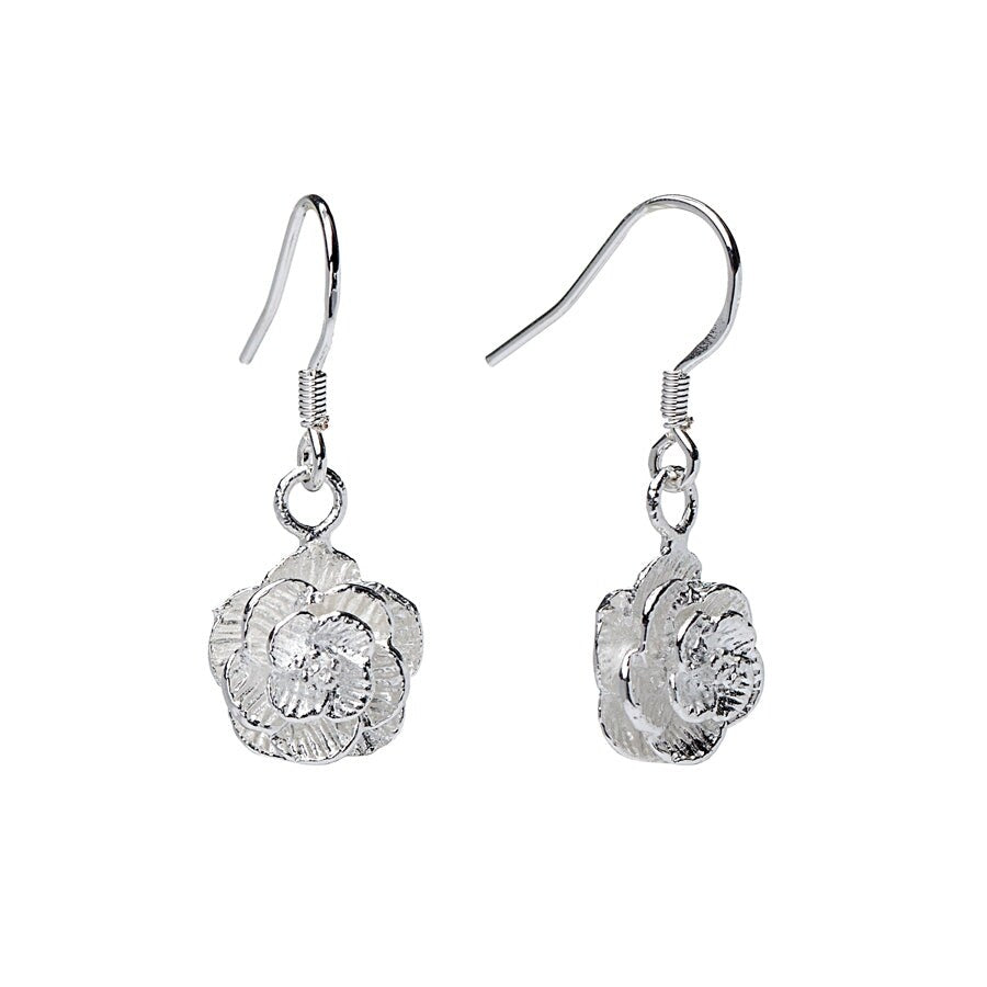 Sterling Silver Rose Flower Drop Earrings