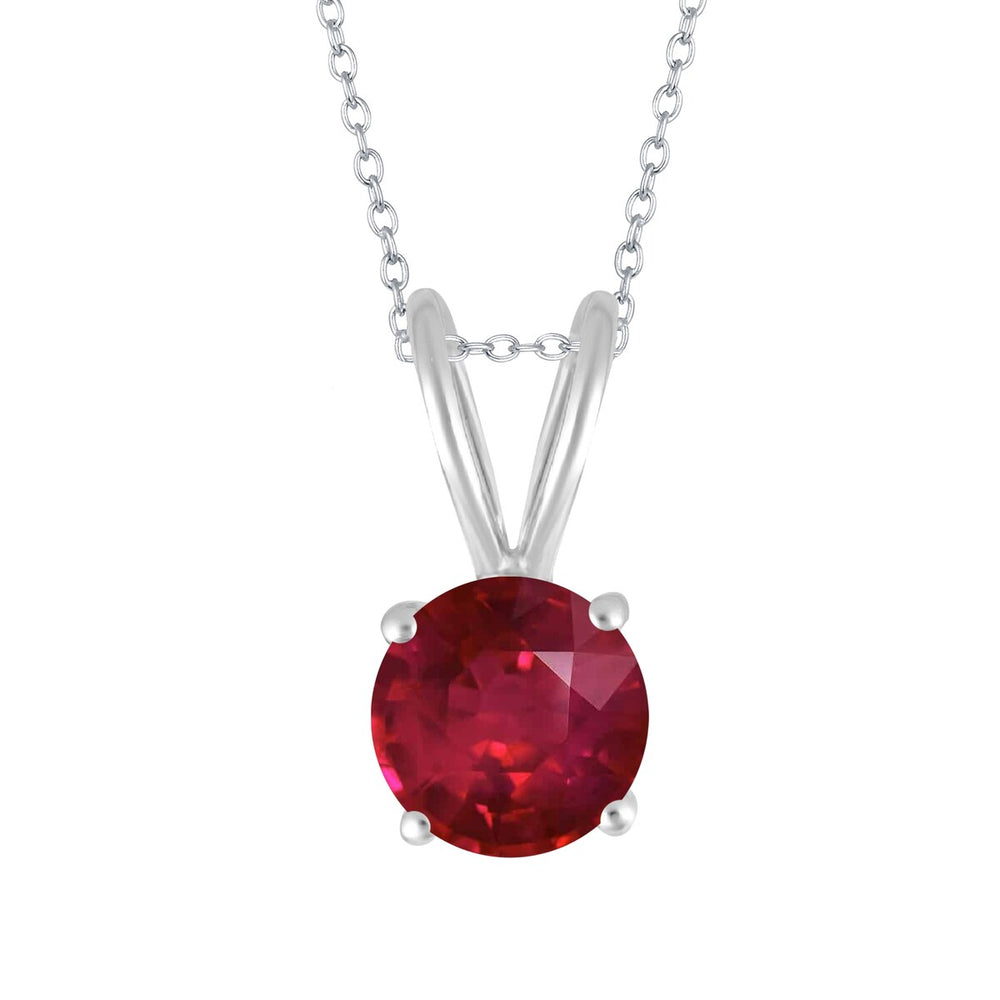 Sterling Silver Round Shape 1.00Ct Ruby Solitaire Pendant