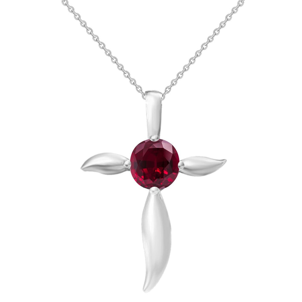 Sterling Silver Ruby Cross Pendant