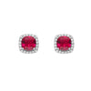 Sterling Silver Ruby Cubic Zirconia Pave Square Stud Earrings