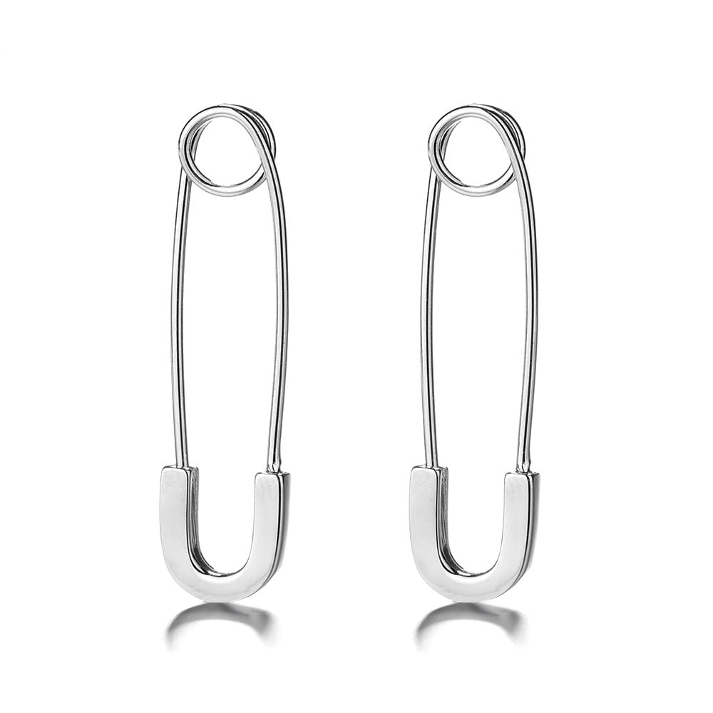 Sterling Silver Safety Pin Earrings in 14K Gold - 26mm L x 12mm W