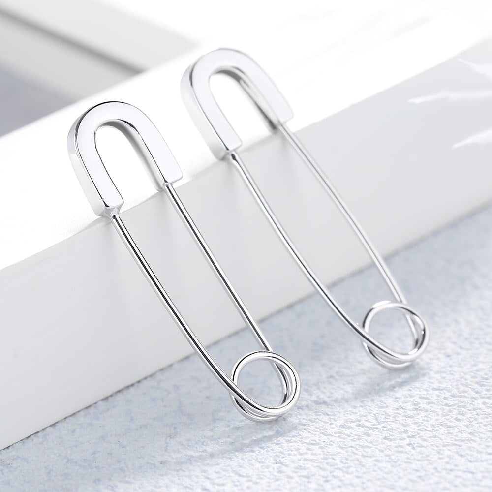 Sterling Silver Safety Pin Earrings in 14K Gold - 26mm L x 12mm W