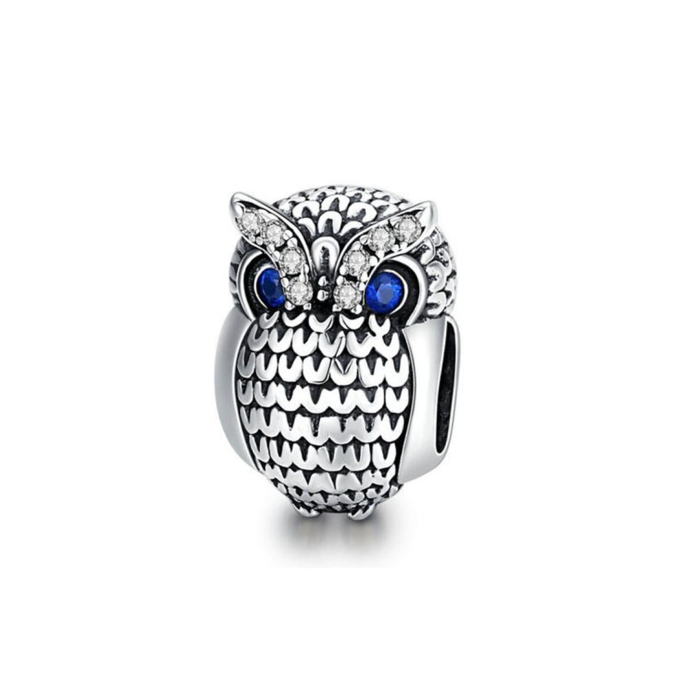 Sterling Silver Sapphire Cubic Zirconia Owl Charm