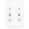 Sterling Silver Set of 3 Christmas Studs: Clear Circular CZ, Red CZ Nosed-Reindeer, CZ Snowflake