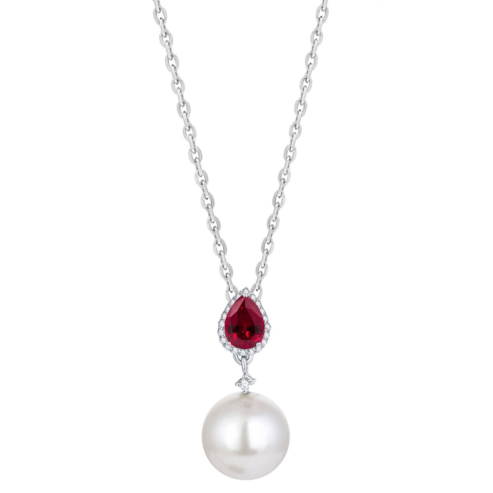 Sterling Silver Shell Pearl and Ruby Drop Pendant