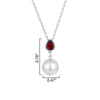 Sterling Silver Shell Pearl, Garnet and White Topaz Drop Pendant Necklace