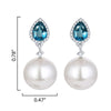 Sterling Silver Shell Pearl, Natural London Blue Topaz and White Topaz Drop Earrings Gifts for Her