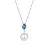 Sterling Silver Shell Pearl, Natural London Blue Topaz and White Topaz Drop Pendant with 18" Chain