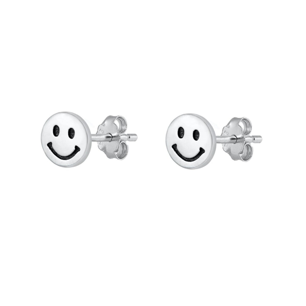 Sterling Silver Smiley Face Stud Earrings