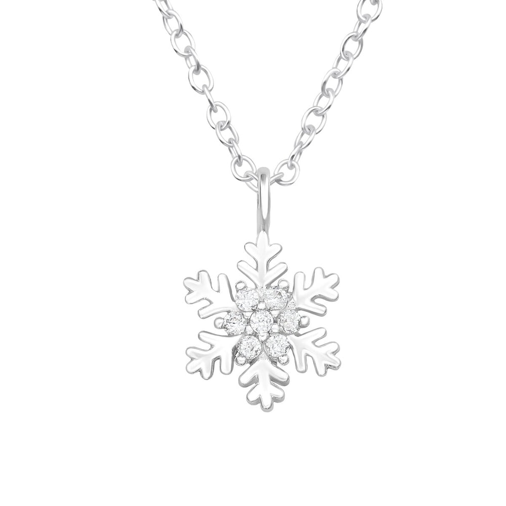 Sterling Silver Snowflake Clustered CZ Pendant Necklace - White