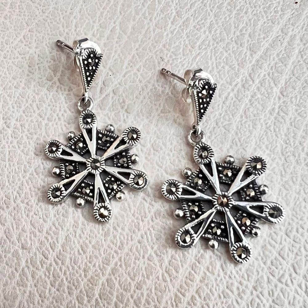 Sterling Silver Snowflake Earring with Marcasite Stones