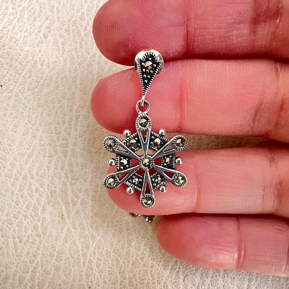 Sterling Silver Snowflake Earring with Marcasite Stones