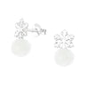 Sterling Silver Snowflake & White Pom Pom Dainty Stud Earrings