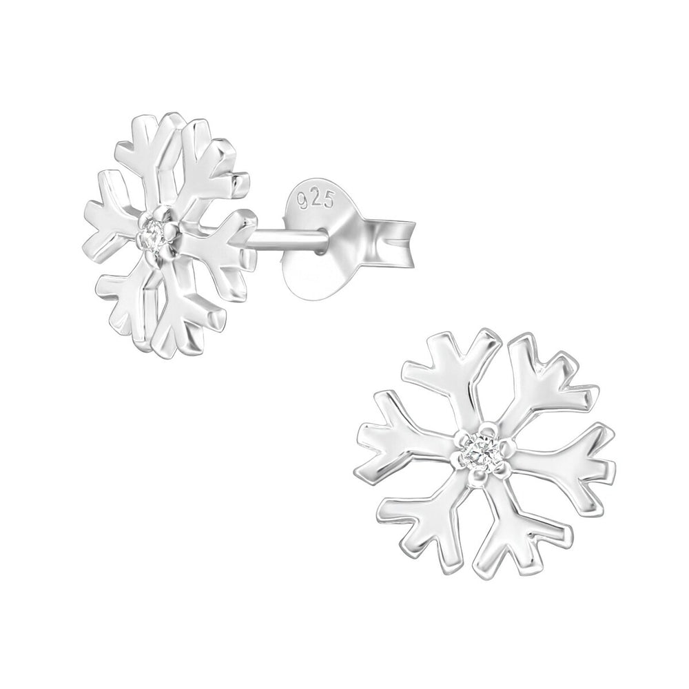 Sterling Silver Snowflake with Clear CZ Centre Dainty Stud Earrings