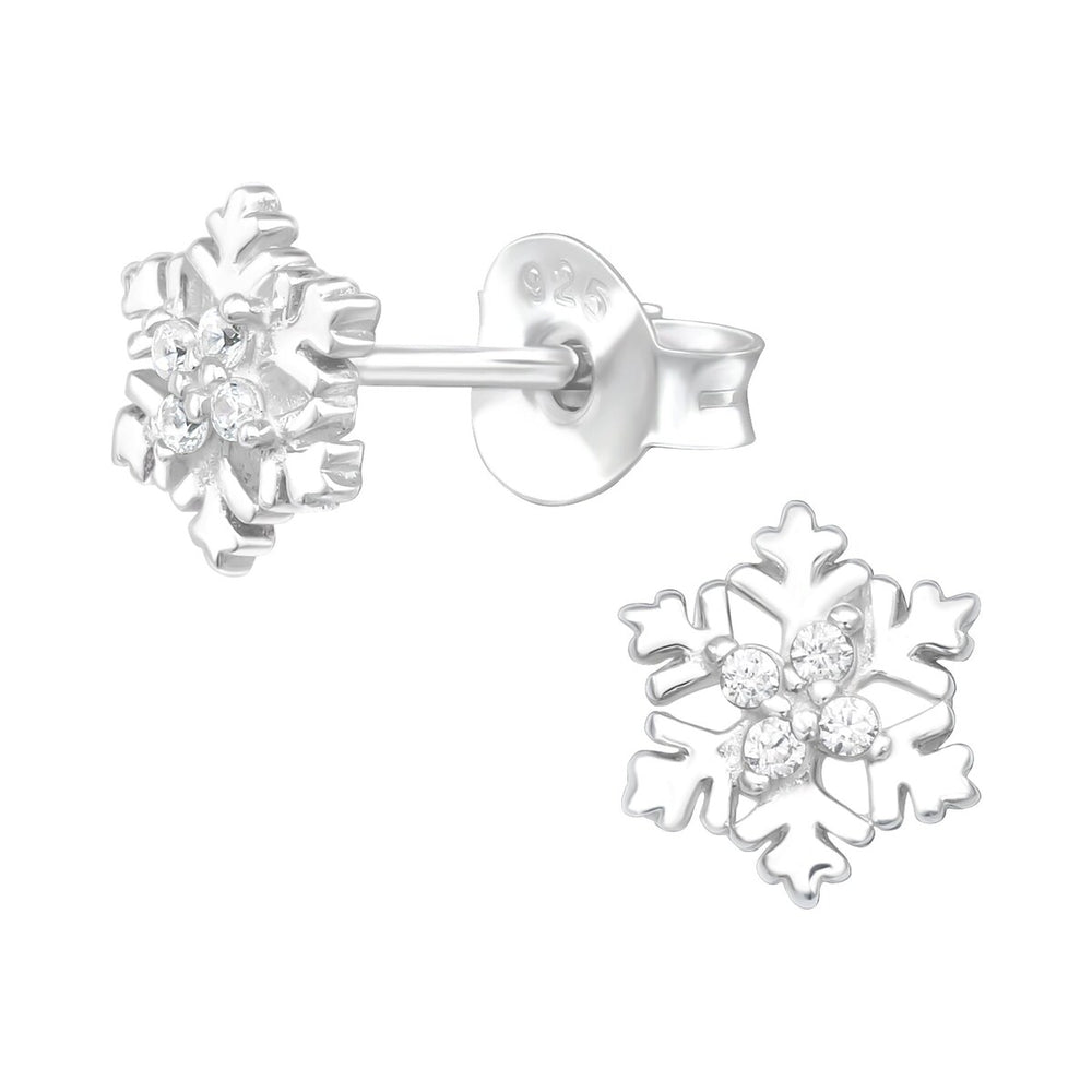 Sterling Silver Snowflake with Clustered CZ Dainty Stud Earrings