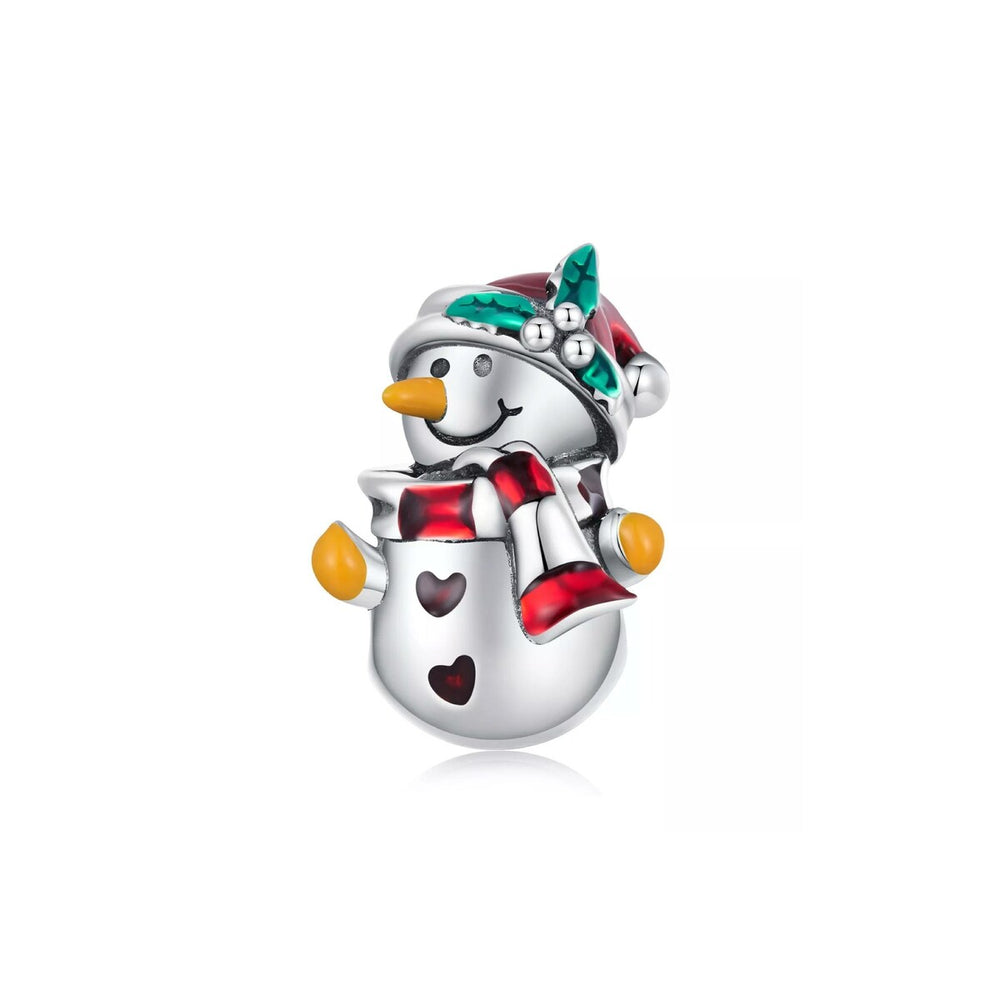 Sterling Silver Snowman with Holly Hat Charm