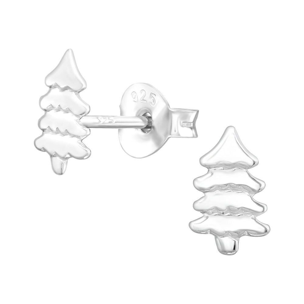 Sterling Silver Snowy Christmas Tree Dainty Stud Earrings