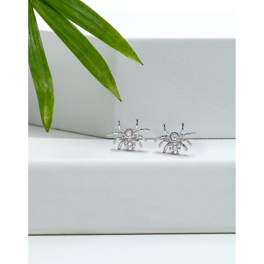 Sterling Silver Spider Stud Earrings with Cubic Zirconia