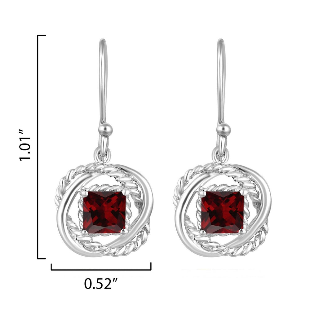 Sterling Silver Square 2.65Ct Natural Garnet Twisted Wire Earrings