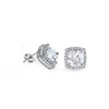 Sterling Silver Square Cubic Zirconia Halo Stud Earrings