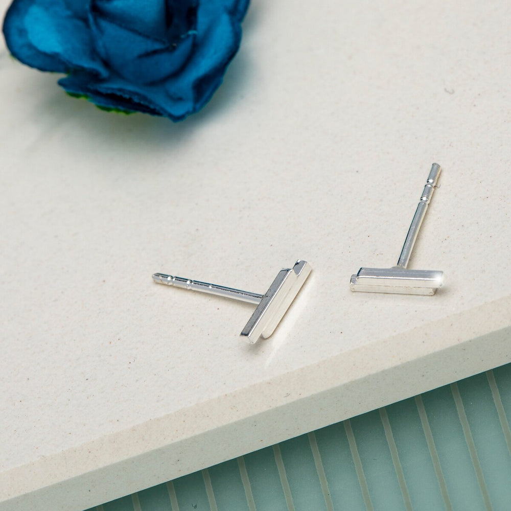 Sterling Silver Stacked Bar Stud Earrings