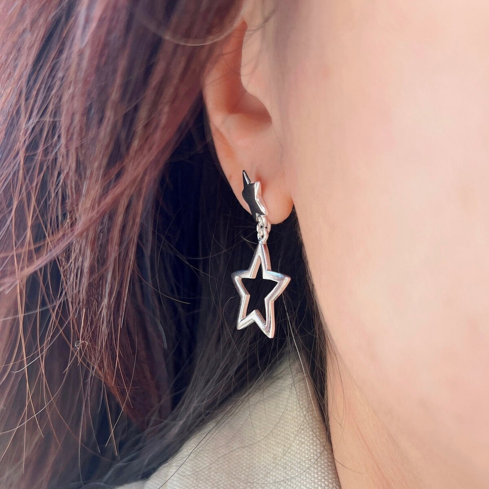 Sterling Silver Star Line and Solid Star Shaped Top Earring