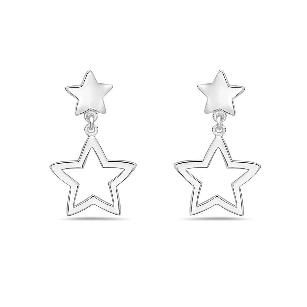 Sterling Silver Star Line and Solid Star Shaped Top Earring