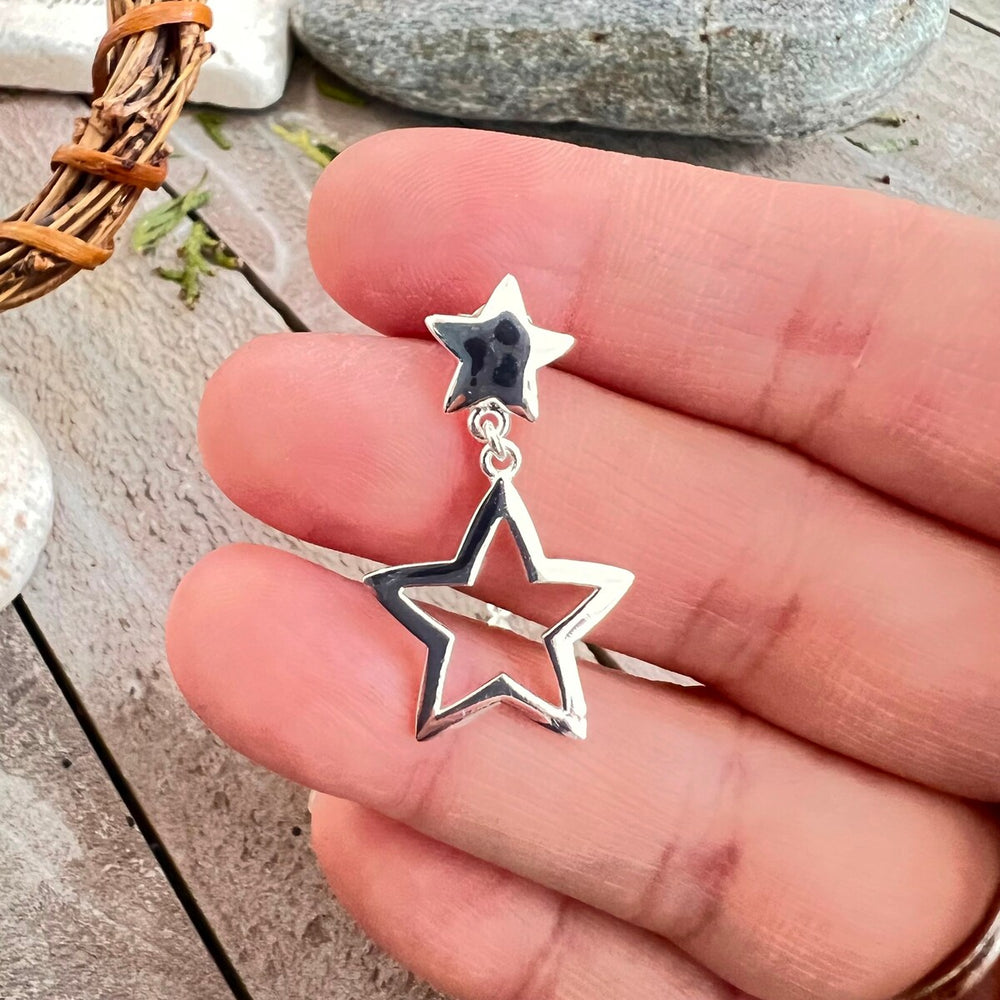 Sterling Silver Star Line and Solid Star Shaped Top Earring