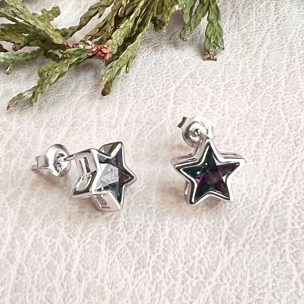 Sterling Silver Star Shape Mystic CZ Color Stud Earring