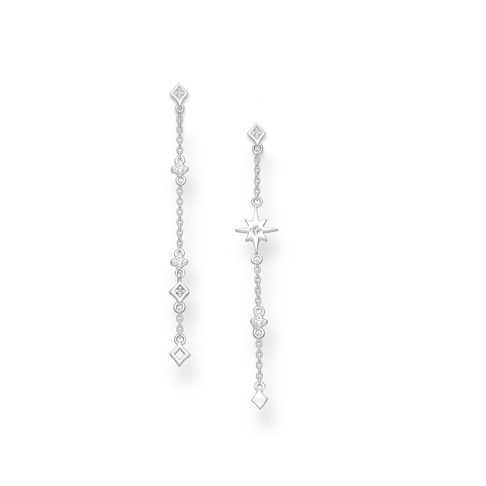 Sterling Silver Star & Geometric Drop Earrings with Cubic Zirconia