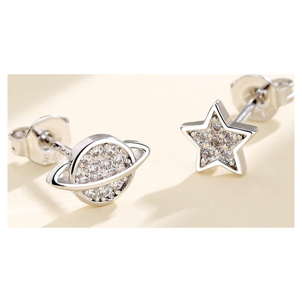 Sterling Silver Star and Planet Earrings with Crystals from Swarovski