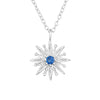 Sterling Silver Starburst Pendant Necklace with Blue Cubic Zirconia - White