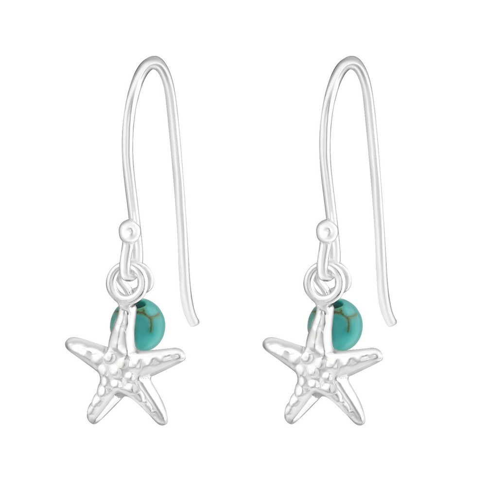 Sterling Silver Starfish Imitation Turquoise Earrings