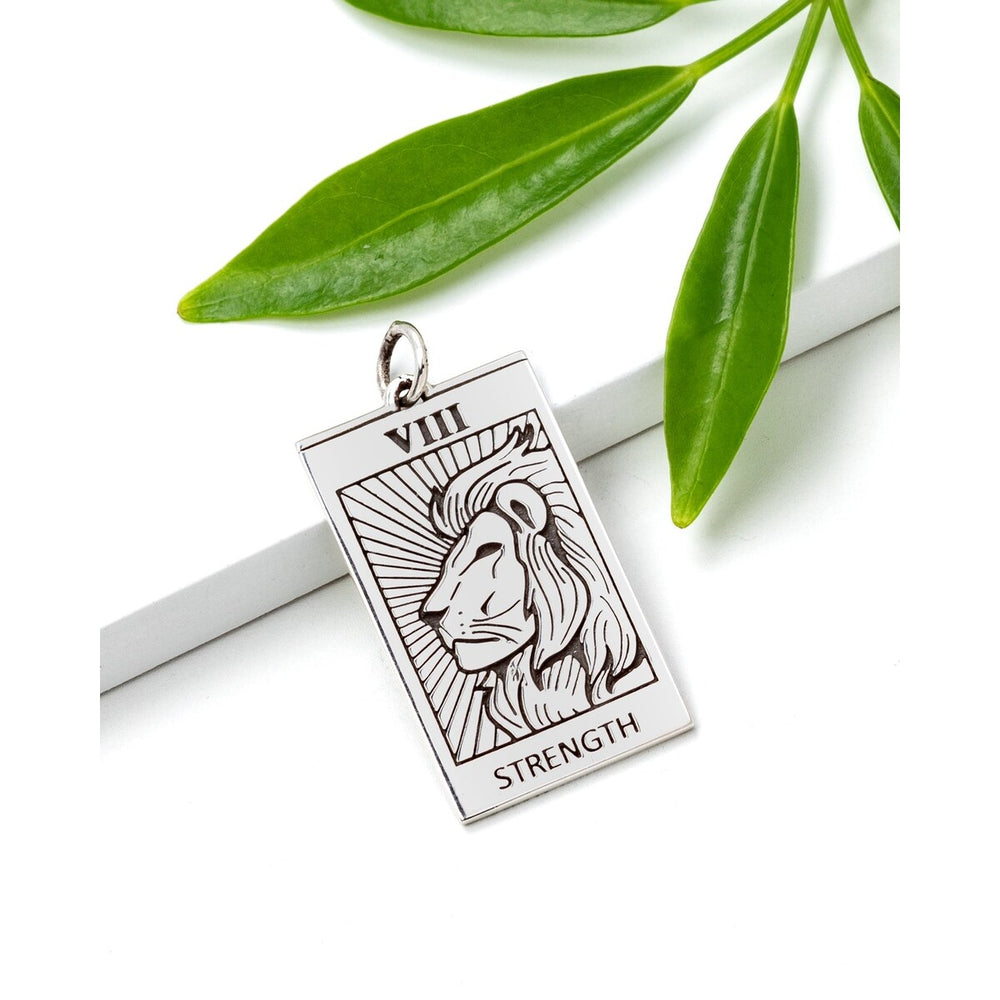 Sterling Silver Strength Lion Tarot Card Pendant