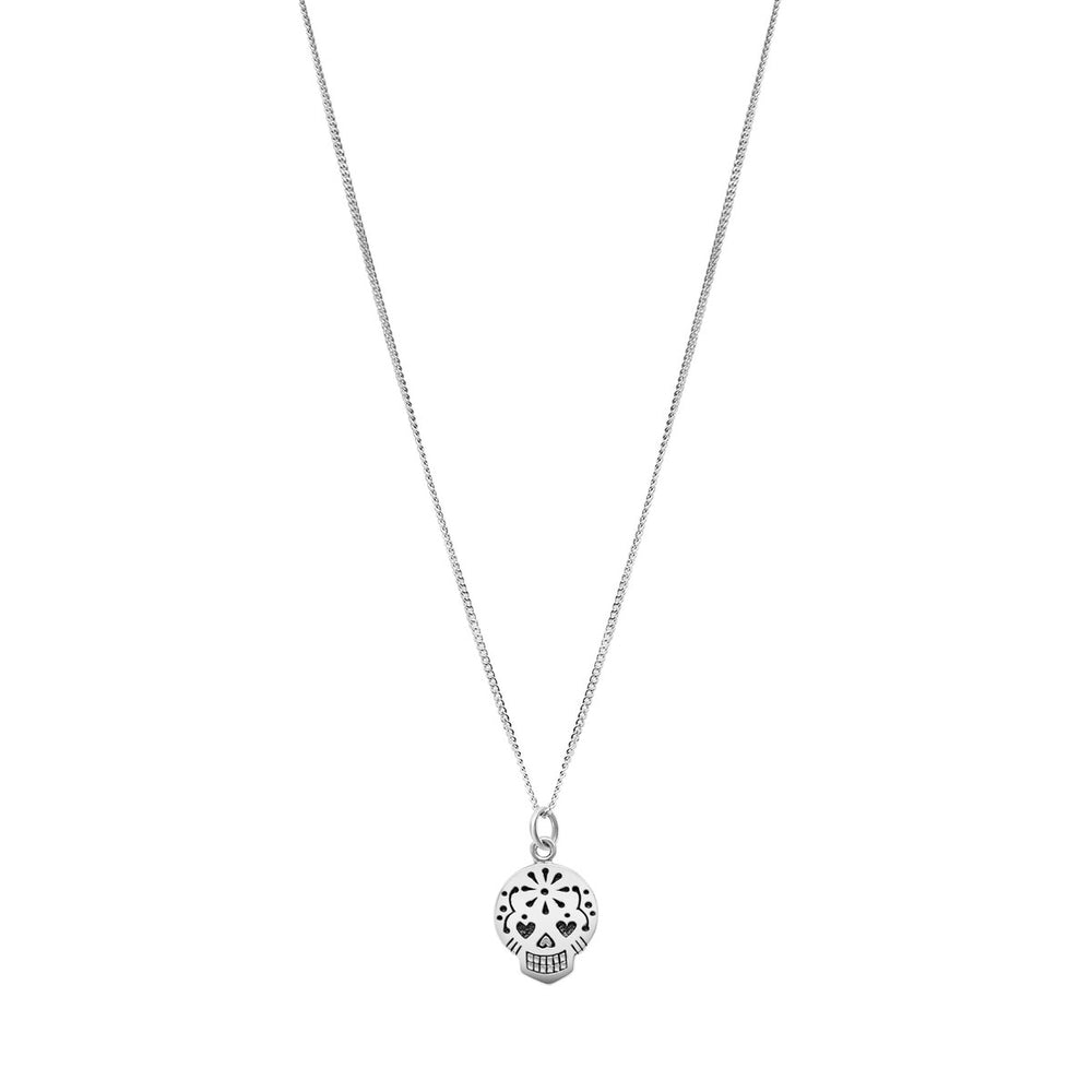 Sterling Silver Sugar Skull Pendant Necklace - White