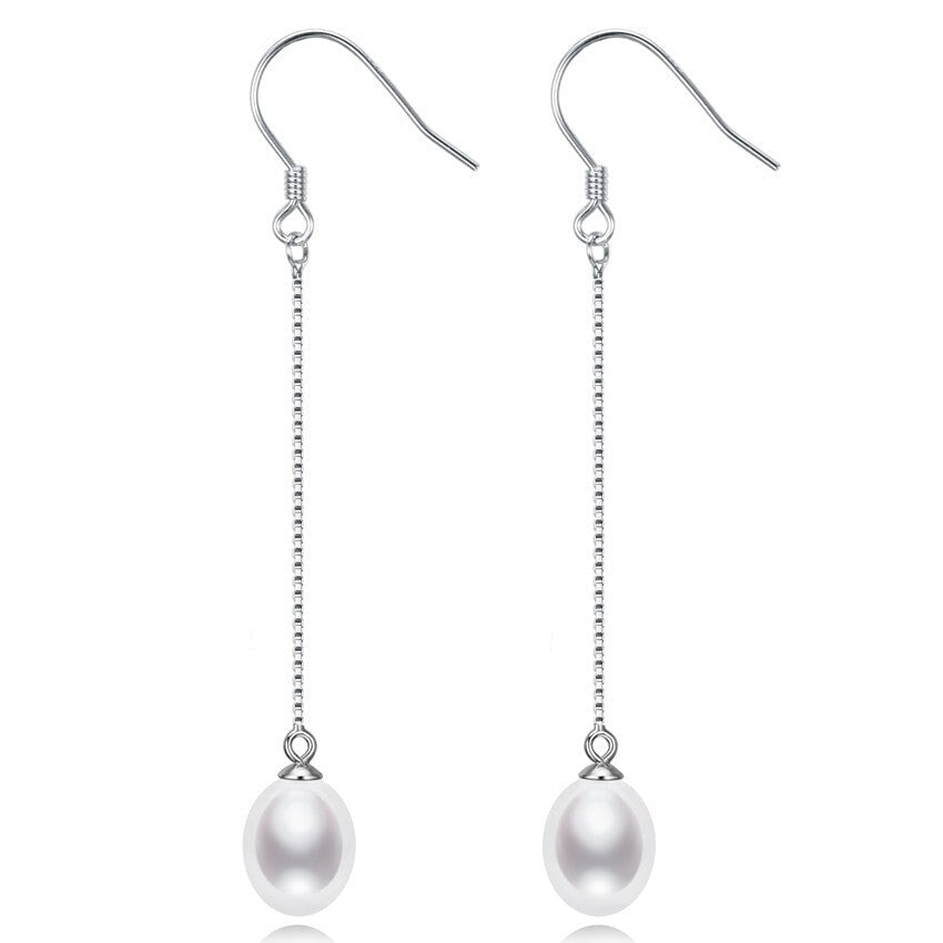 Sterling Silver Threader White Freshwater Pearl Earrings